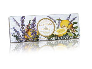 LAWENDA Z CEDREM ~ Zestaw tłoczonych mydeł w eleganckim, ozdobnym pudełku 3x100 gram (ZCP30)